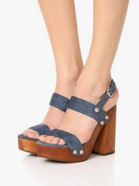 🌻Joie Dea Santorini Blue Suede Platform Heeled Sandals Ankle Strap Size 37.5